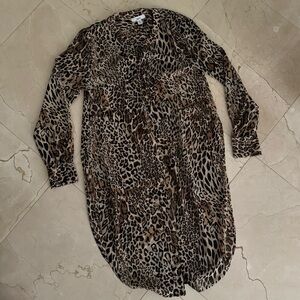 BAR III Sheer Leopard Tunic Dress Button Down High Side Slits